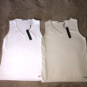 2/$18 TAHARI TANK TOP WHITE & TAN